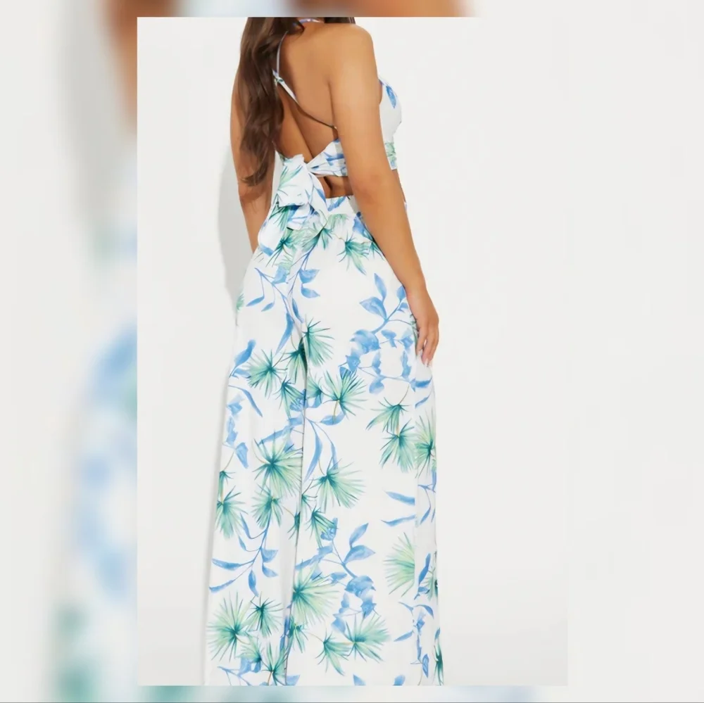 Fashion Nova White and Blue Floral Jumpsuit - Picture 2 of 3